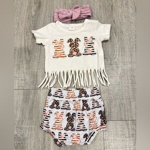 Toddler girl outfit + headband, 6-9M (see photos/video)